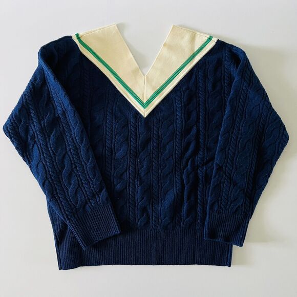 SANDRO Navy Cable Knit Sweater - 1 (Small) - Picture 5 of 5